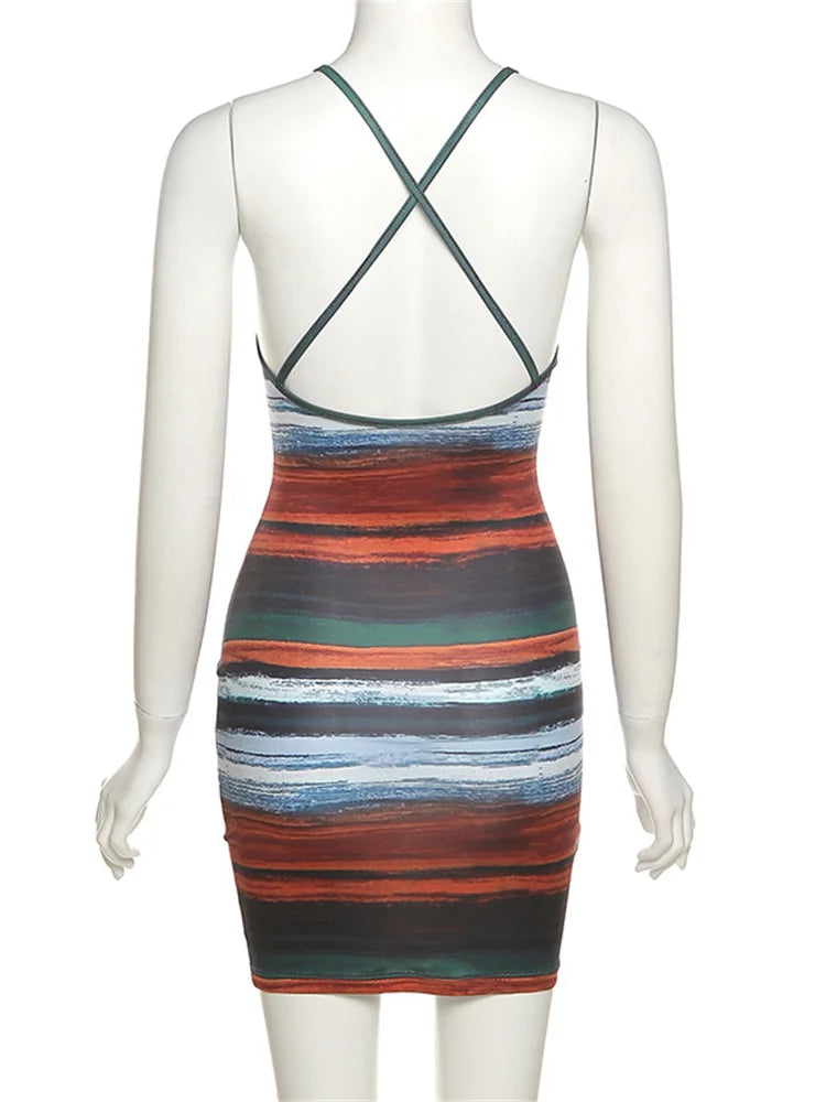 After Midnight Striped Backless Mini Dress