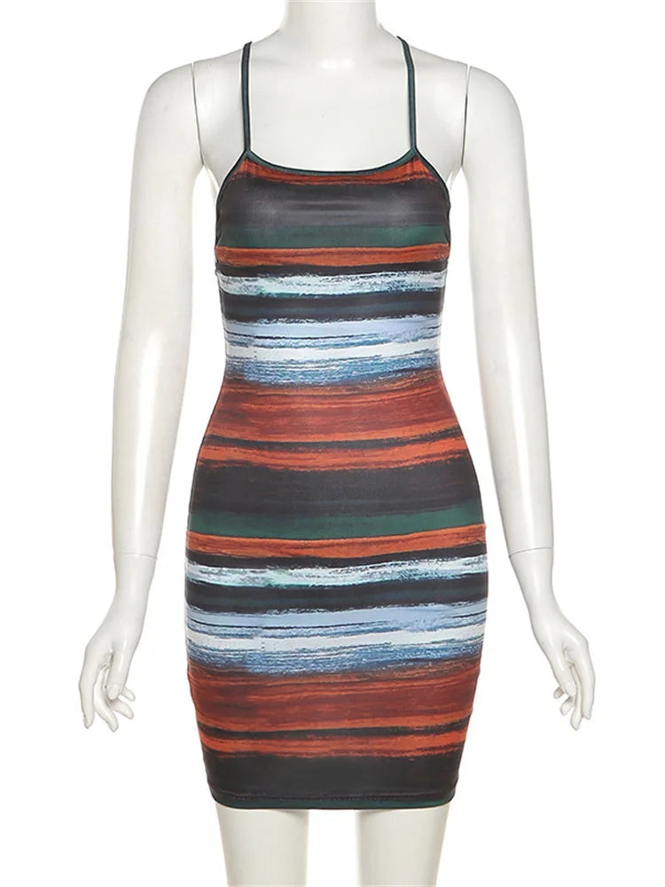 After Midnight Striped Backless Mini Dress