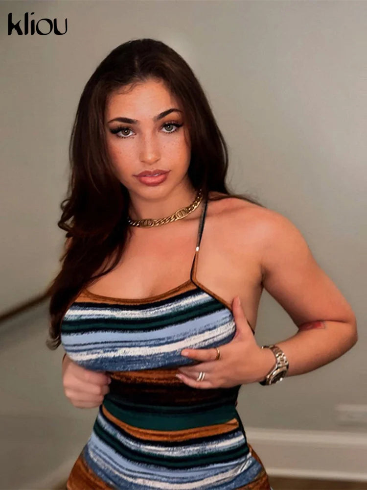 After Midnight Striped Backless Mini Dress